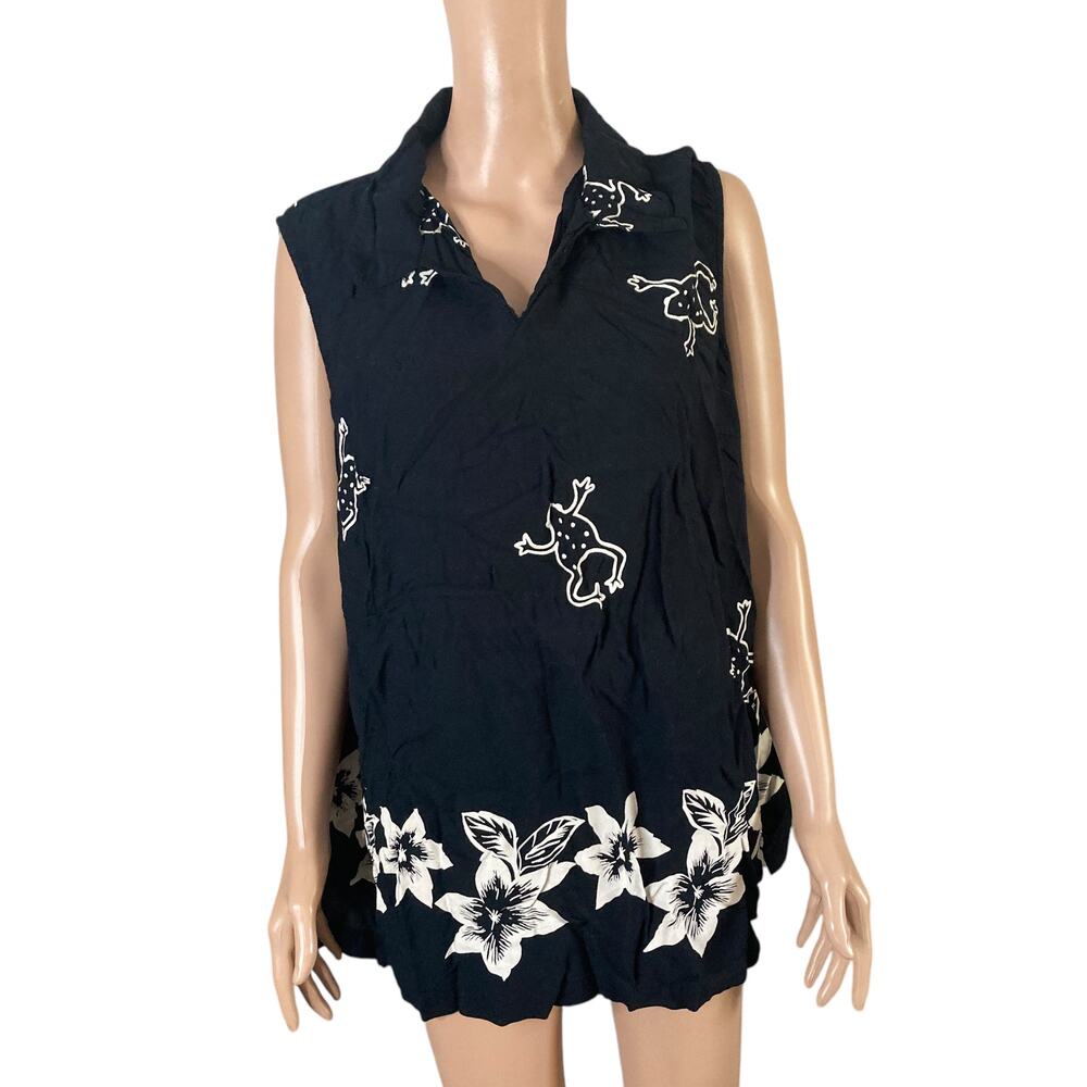 Capistrano Shirt Womens 2X Black White Frog Floral